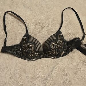 Victoria's Secret Dream Angels Push Up Size 34B Black/Tan Lace Bra